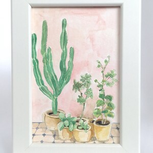 Kleines Aquarellbild Kaktus Kakteen Blumentöpfe Americana Arizona Aquarell Mischtechnik Gemälde Wanddekor Hausdekor Gerahmtes Bild Geschenk