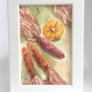 Piccolo mais indiano personalizzato mais zucca acquerello acquerello tecnica mista pittura originale parete decorazioni per la casa cucina incorniciata regalo di inaugurazione della casa