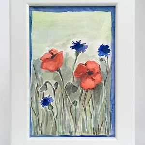Piccolo fiore di papavero personalizzato fiordaliso acquerello tecnica mista pittura originale pittura arte parete decorazioni per la casa regalo incorniciato