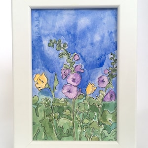 Piccolo Foxglove astratto personalizzato Fiori viola Fiore Acquerello Acquerello Mixed Media ORIGINALE Pittura Arte Parete Home Decor Regalo incorniciato