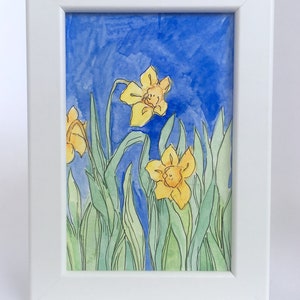 Piccoli narcisi gialli astratti personalizzati fiori acquerello tecnica mista pittura originale pittura arte parete decorazioni per la casa regalo incorniciato