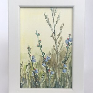 Piccolo fiore viola personalizzato Erba Prato Campo Fiori Acquerello Acquerello Tecnica mista ORIGINALE Pittura Arte Parete Decorazioni per la casa Regalo incorniciato