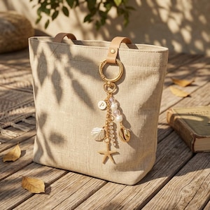 Personalized Letter Shell Keychain – Ocean Starfish Bag Charm Accessory