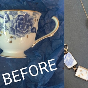 Commission Custom Order, Recycled Vintage Broken China Jewelry, Lennox Garden Grove Blue & White Wedding China, Repurposed to Custom Brooch