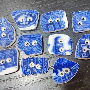 Broken China Buttons, Pottery Shard Buttons, Blue Willow Buttons, Delft Blue Buttons, Sea Glass Pottery, Upcycled China, Porcelain Buttons