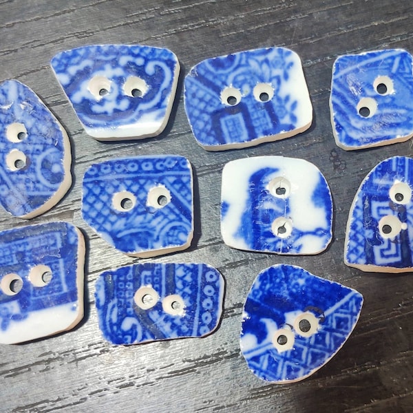 Broken China Buttons, Pottery Shard Buttons, Blue Willow Buttons, Delft Blue Buttons, Sea Glass Pottery, Upcycled China, Porcelain Buttons