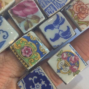 China Shard Ring, Broken China Jewelry, Mosaic Shard Ring, Porcelain, Blue Willow, Green & Gold, OOAK Adjustable Ring, Repurposed, Recycled
