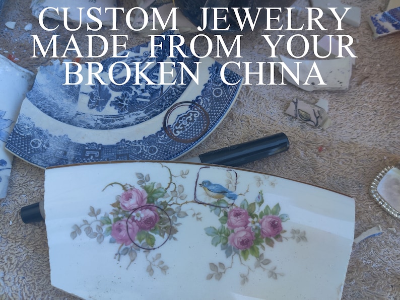 Custom Jewelry, Jewelry Design, Custom Made, Jewelry Making, Personalized Broken China Jewelry, Made with YOUR Family Heirloom China or Mine imagem 1