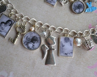 Charm Bracelet, Photo Charms, Charms, Photo Bracelet, Storybook Bracelet or Charm Necklace, Personalized Keepsake Jewelry, Floating Charms