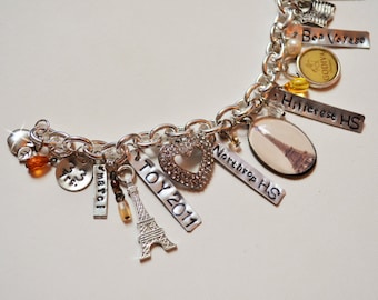 Retirement Gift, Retirement Charm Bracelet, Teacher Retirement Gift, Travel Charm Bracelet, Bon Voyage Gift, Paris, Hershey's Chocolate,