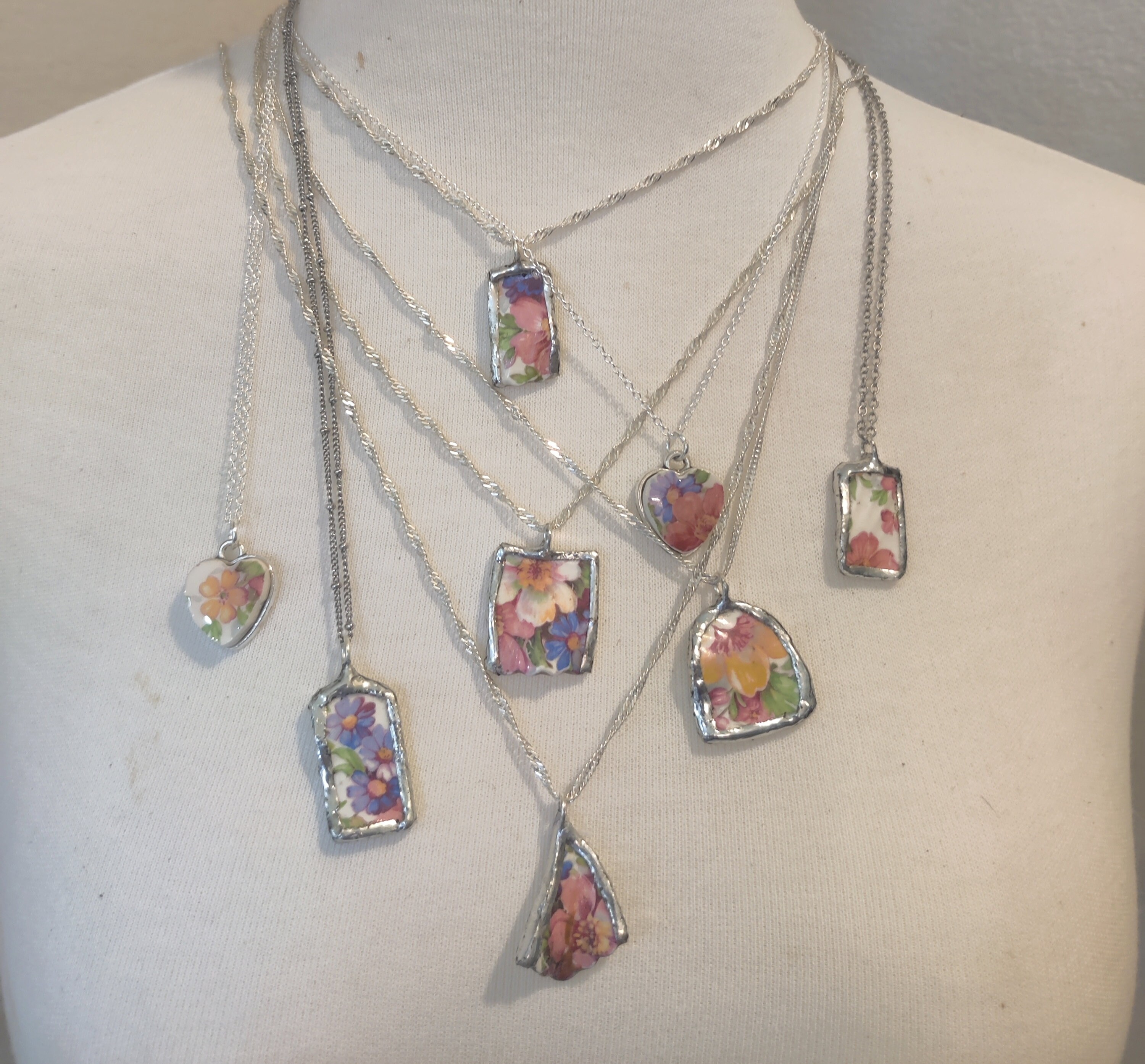 Trash To Treasure Upcycled Broken Dishes into Sustainable Jewelry, Recycled Broken China Handmade Necklace Pendants, Rings & Bracelelts