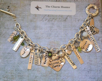Custom Made To Order Retirement Charm Bracelet, Stamped Charm Bracelet, Personalized Special Occasion Jewelry, Engraved Keepsake Jewelry