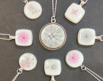 Custom Order, Geometric Retro China, Reclaimed Broken Pottery China, Repurposed Jewelry, Upcycled Broken Plate, Custom Made to Order