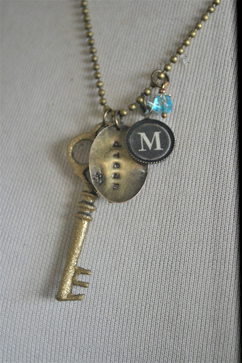 Etsy Sale, 13th Birthday Gift, Key Necklace, Vintage Key, Charm Necklace, Vintage Charms, Initial Jewelry, Typewriter key Charm,Coupon Code image 6