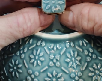 Handcrafted Adjustable Teal Green Square Ring Handmade with Recycled Vintage Broken China, Made to Order Eco-Friendly & Sustainable Rings