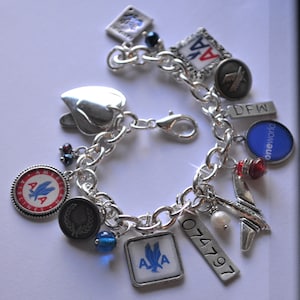 Airline Charm Bracelet, Airline Memorabilia, Airline Retirement Gift, Aviation Gift, Red White & Blue, American, American Airlines, Oneworld