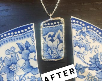 Vintage Royal Staffordshire Tonquin Blue Plate, Blue Broken Pottery China, Repurposed Jewelry, Upcycled Broken Plate, Custom Made to Order