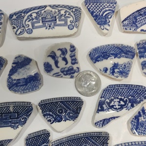 Vintage & Antique Broken China Porcelain Ceramic Pieces for Mosaics, Jewelry, Crafts, Blue Willow, Watercolor Roses, Birds, Blue and White image 3