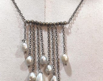 Pearl Statement Necklace, Pearl Drop Necklace, Vintage Assemblage Dripping Pearls Necklace, Baroque Pearls, Off White Champagne Pearls