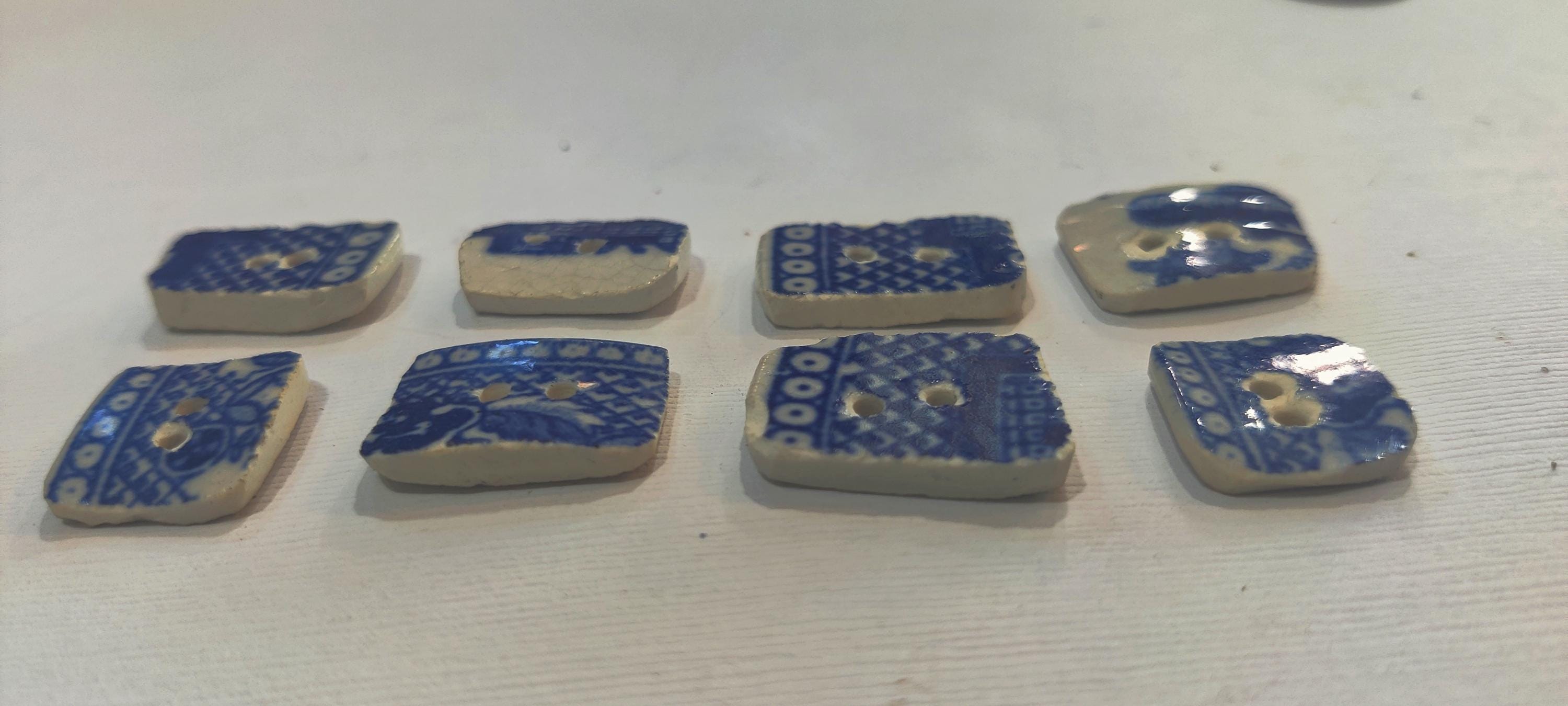 Broken China Buttons, Pottery Shard Buttons, Blue Willow