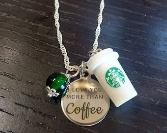 Coffee Lover Gift, Starbucks Coffee, Coffee Cup, Coffee Mug, Coffee Charms Necklace, Coffee Addict, Whimsical Foodie Gift, Espresso Yourself