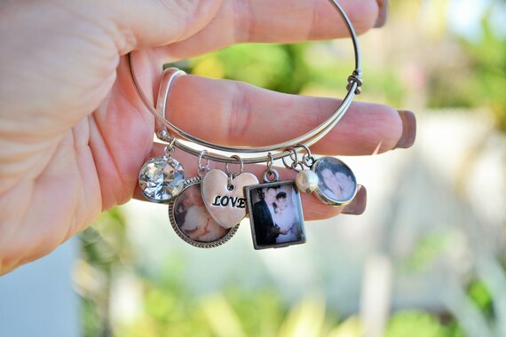 Adjustable Wire Cuff Bangle Bracelet, Photo Charm Bracelet, Stainless Steel  Bracelet, Bling Charms, Bangle Charms, Stainless Steele Jewelry 