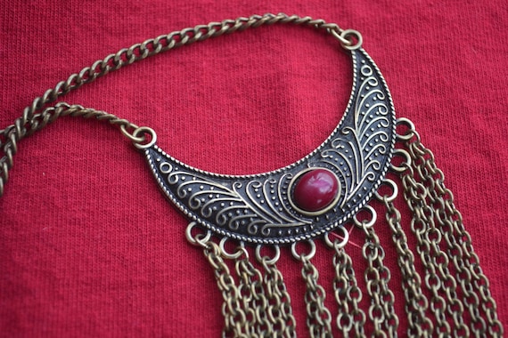 Boho Red Jasper Necklace, Dangle Necklace Chain, C
