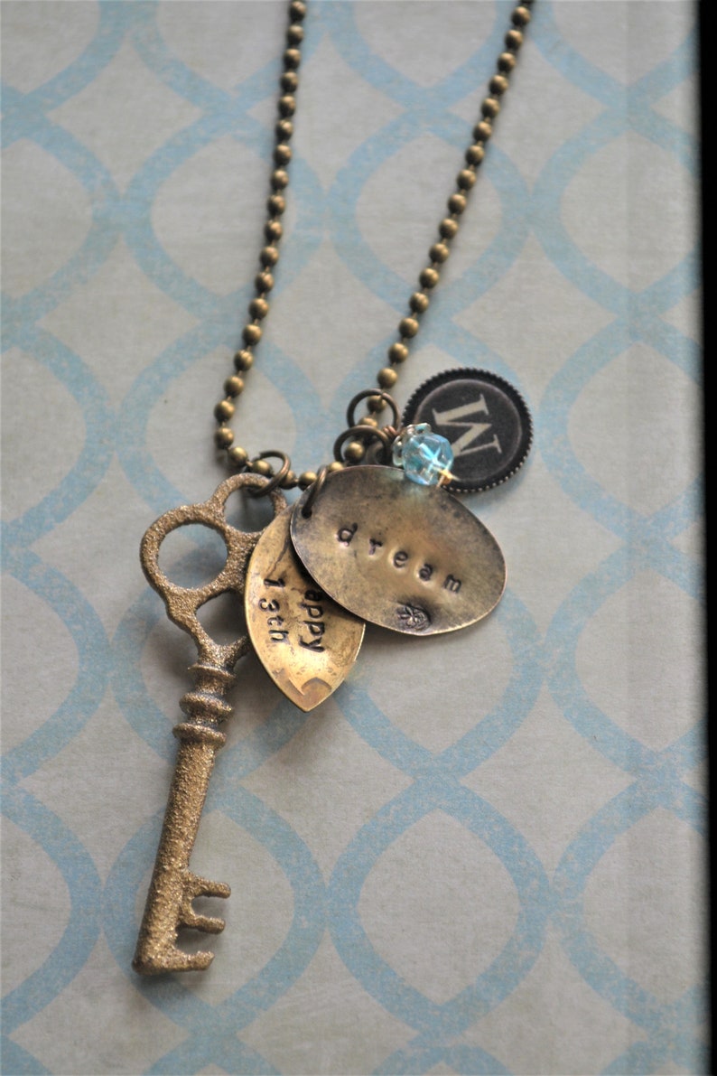 Etsy Sale, 13th Birthday Gift, Key Necklace, Vintage Key, Charm Necklace, Vintage Charms, Initial Jewelry, Typewriter key Charm,Coupon Code image 2