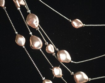 Collier multi-rangs, collier de pépites d'or, collier de perles de cuivre, collier en couches, argent et or, perles en métal de cuivre, collier vintage