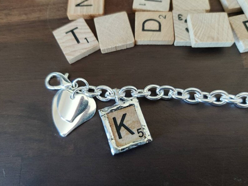 Scrabble, Scrabble Tiles, Scrabble Tile Bracelet, Soldered Jewelry, Soldered Charm, Initial Charm Bracelet Jewelry, Initial Letter Charms image 3