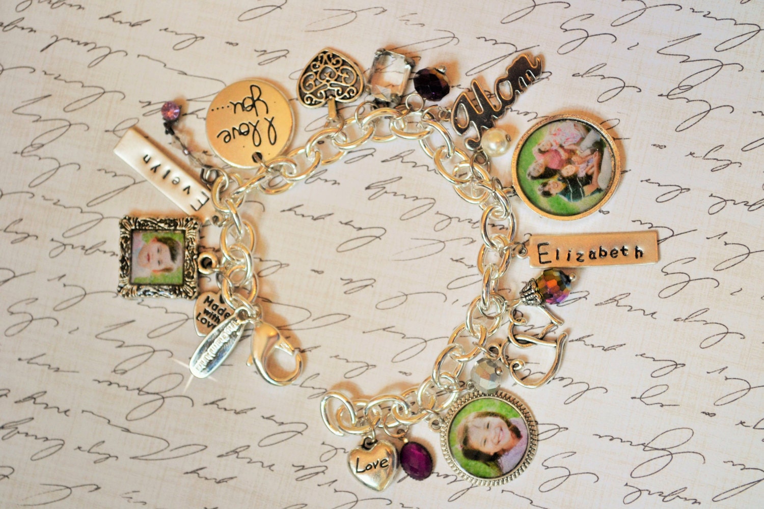 Charm Bracelet With Photo Charms Silver Charm Bracelet Name Etsy