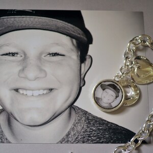 Personalized Photo Charm Bracelet, Custom Photo Charm, Chunky Style Heart, Toggle Bracelet, Sterling Silver Cable Bracelet, Photo Gift