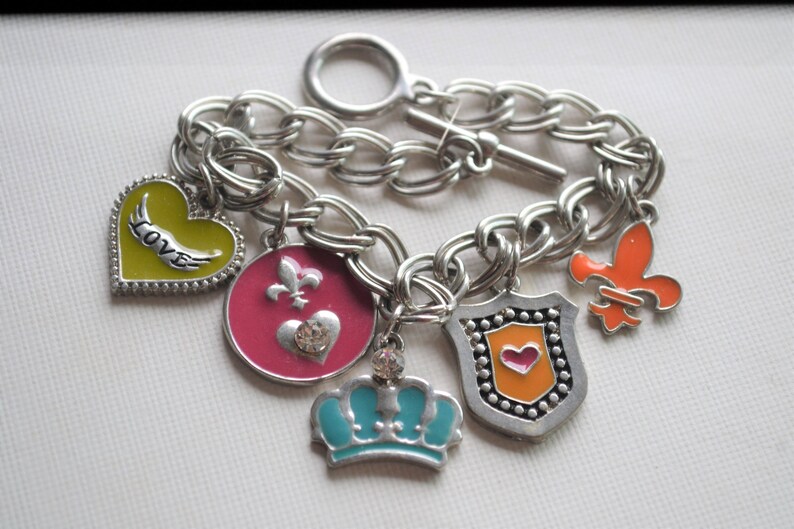 Enameled Charm Bracelet Enamel Jewelry Charm Bracelet | Etsy