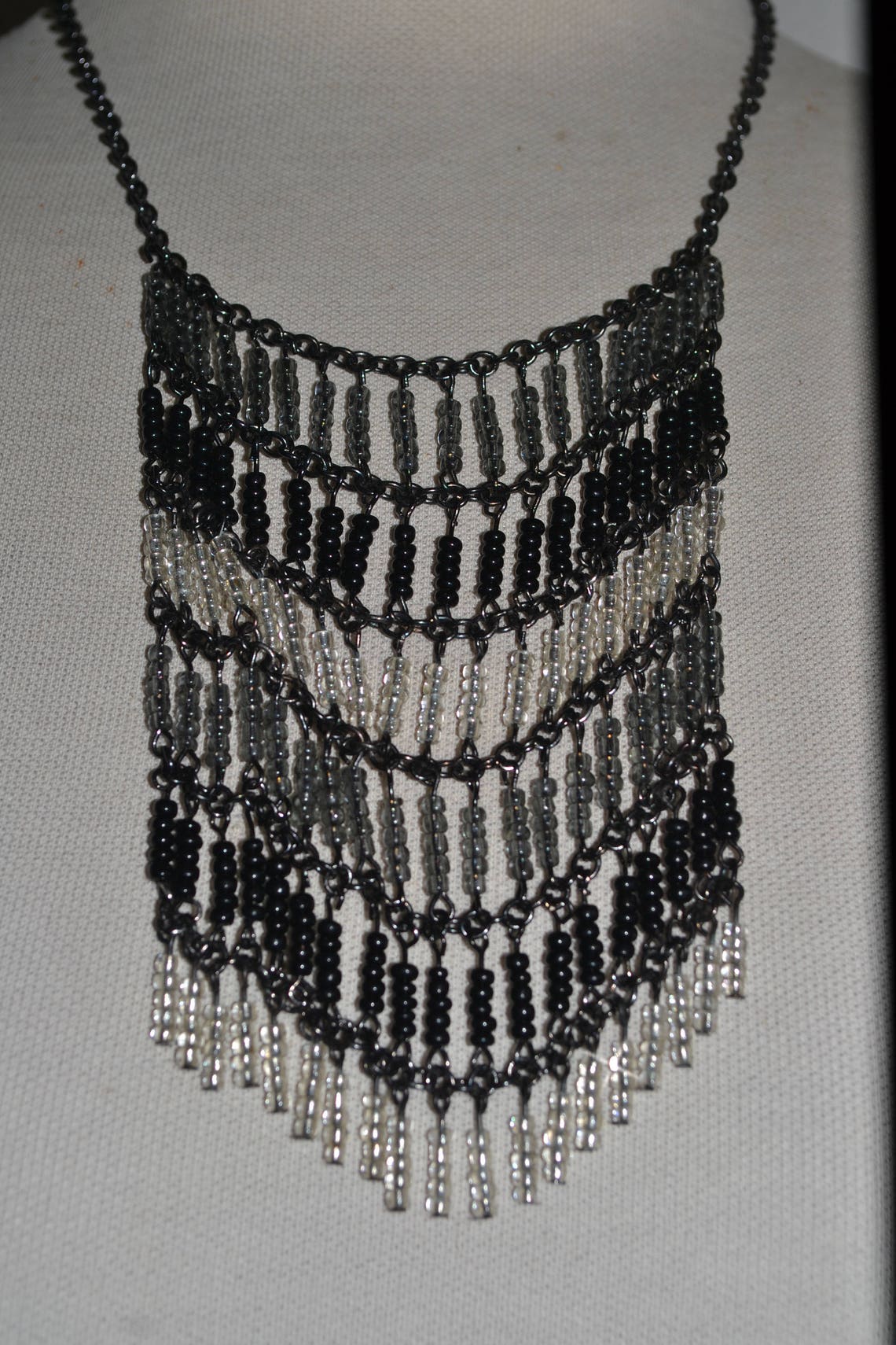 Black and White Necklace Vintage Seed Bead Choker Beaded - Etsy