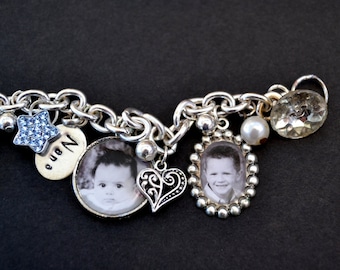 Unique Custom Photo Charm Bracelet, Vintage Assemblage, Mommy Bracelet, Retirement or Birthday Gift, Keepsake Family Jewelry, Memorable Gift
