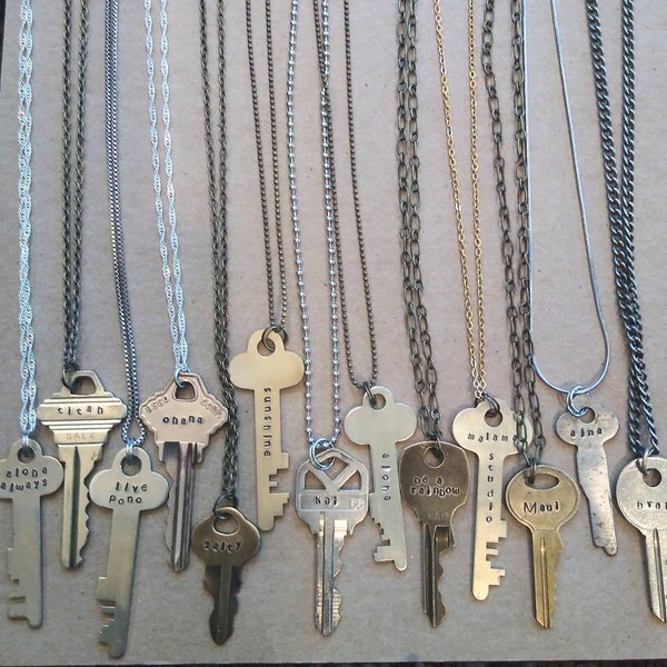 Keys, Engraved Keys, Stamped Keys, Giving Keys, Key Necklace, Custom Keys Charm, Personalized Keys, Old Keys, Silver Bronze Brass Gold Keys