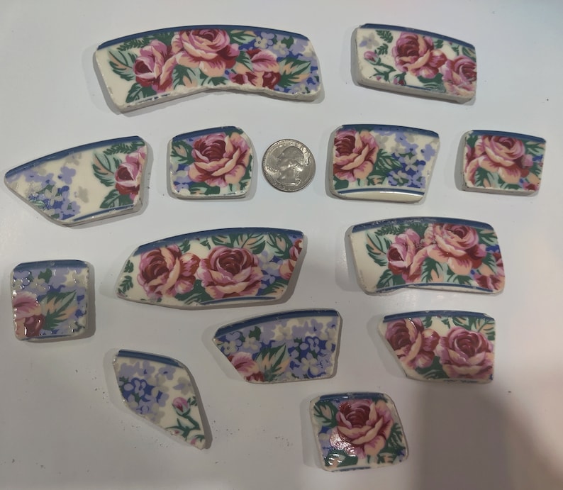 Vintage & Antique Broken China Porcelain Ceramic Pieces for Mosaics, Jewelry, Crafts, Blue Willow, Watercolor Roses, Birds, Blue and White image 9