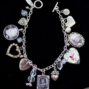 34th Birthday Gift for Her, Custom Charm Bracelet, Made to Order Bracelet, Photo Charm Jewelry, Enameled Heart Charm, Crystal Heart