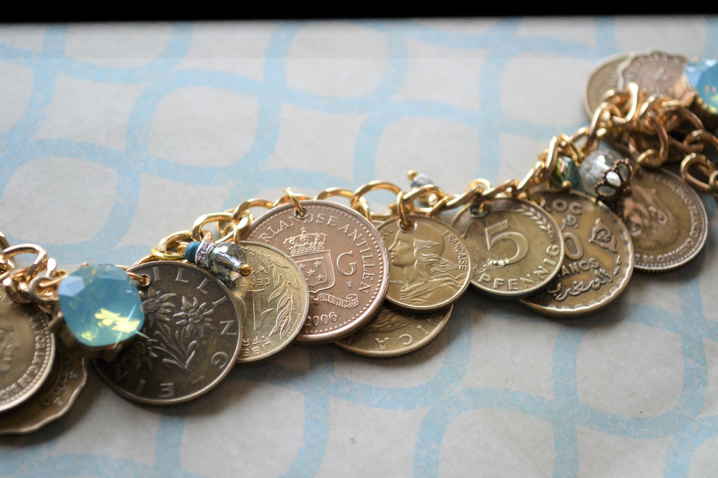 Coin Charm Bracelet, Old Coins Bracelet, Vintage Coin