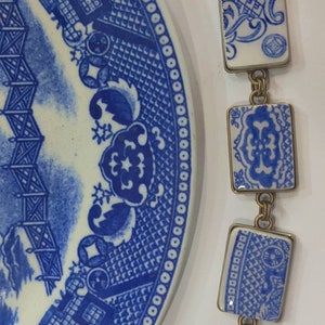 Vintage Recycled Broken China, Broken China Statement Bracelet, Blue ...
