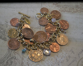 Gold Coin Bracelet, Gold Coins, Chunky Chain & Coin Bracelet, Coin Chain Bracelet, Coin Bracelet Women, Foreign Coins, Coin Jewelry, Money