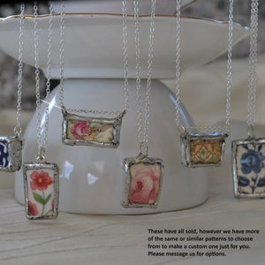 Broken China Necklace, Soldered Pendants, Broken Ceramic Pendant, Blue & White Porcelain Pendant, Broken China Shard Necklace, Floral China