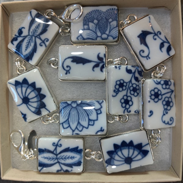Blue Danube, Blue & White Chinoiserie Vase, Reclaimed Broken Pottery China, Repurposed Jewelry, Upcycled Broken Plate, Broken China Jewelry