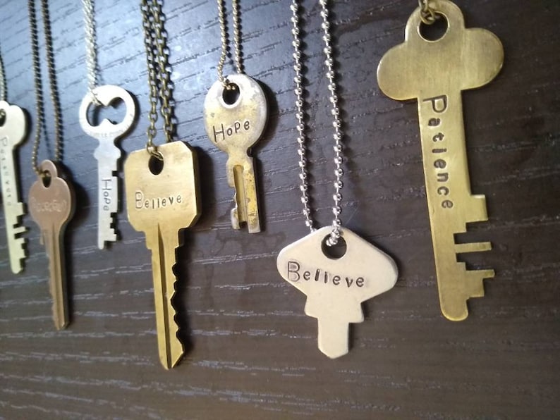 Keys, Authentic Vintage Key Necklace, Custom Hand Stamped Personalized Jewelry, Encouraging Gift, Personalized Gifts, Giving Key Necklace, image 3