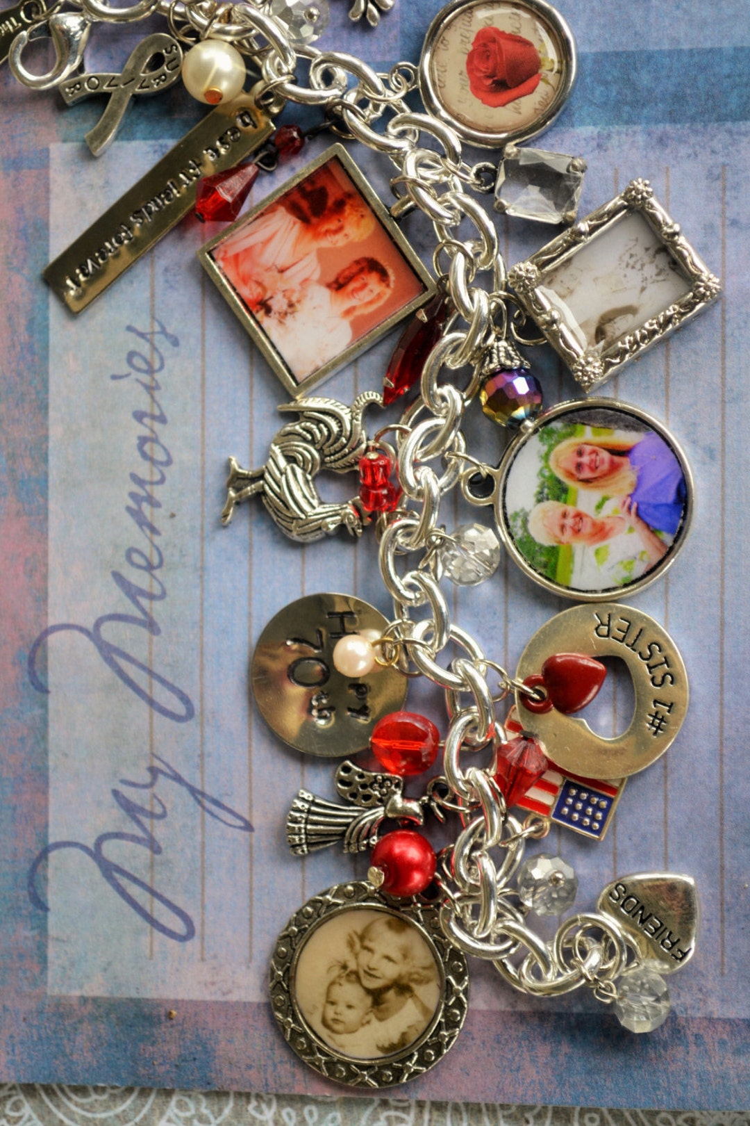 Red White & Blue Charm Bracelet, Happy 70th Birthday, #1 Sister