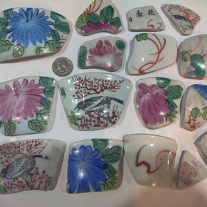 Vintage & Antique Broken China Porcelain Ceramic Pieces for Mosaics, Jewelry, Crafts, Blue Willow, Watercolor Roses, Birds, Blue and White image 5