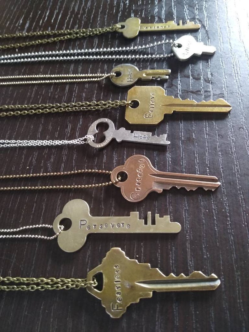 Keys, Authentic Vintage Key Necklace, Custom Hand Stamped Personalized Jewelry, Encouraging Gift, Personalized Gifts, Giving Key Necklace, image 9