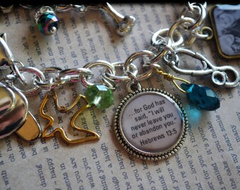 Inspirational Charm Bracelet, Scripture Charm, Christian Jewelry, Scripture Bracelet, Bible Verse, Religious Charms, Cross, Christian Fish