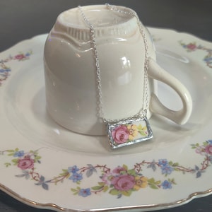 Broken Pottery, Recycled Broken China Plate, Broken Porcelain Mosaic, Custom Broken China Jewelry, Floral China Cup, Soldered Pendant