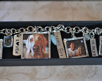 Soldered Charms, Soldered Jewelry, Soldered Charm Bracelet, Soldered Glass, Ephemera, Loss Of Pet, Loss of Loved One Keepsakes, Memorial
